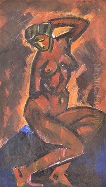 Sitting Nude Composition Oil Painting by Ilya Ivanovich Mashkov