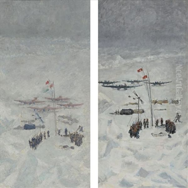 Conquest Of The North Pole (pair) Oil Painting by Ilya Ivanovich Mashkov