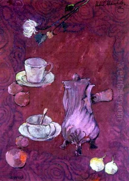 Kaffeetafel, Tischtuch Mit Bortenstickerei Oil Painting by Ilya Ivanovich Mashkov