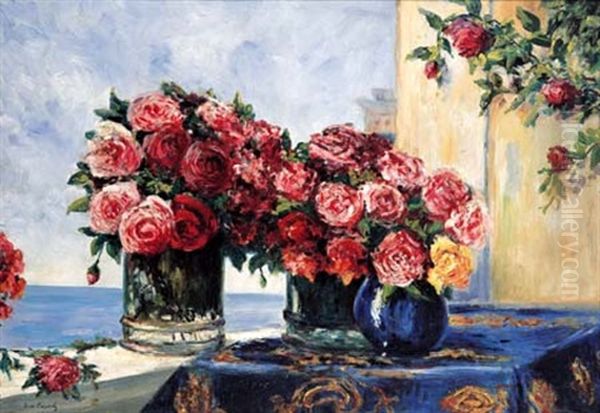 Still Life With Vase Of Flowers Oil Painting by Ilya Ivanovich Mashkov