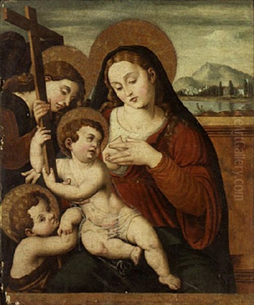 The Virgin And Child With The Infant Saint John The Baptist And An Adoring Angel Oil Painting by Vicente Masip