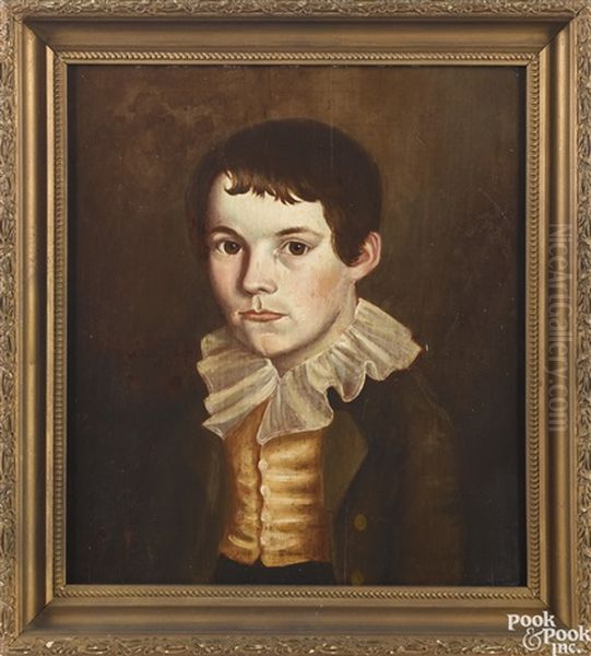 Folk Portraits Of A Boy And Girl (2 Works) Oil Painting by Benjamin Franklin Mason