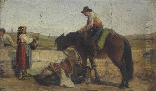 At The Well In The Roman Campagna Oil Painting by George Hemning Mason