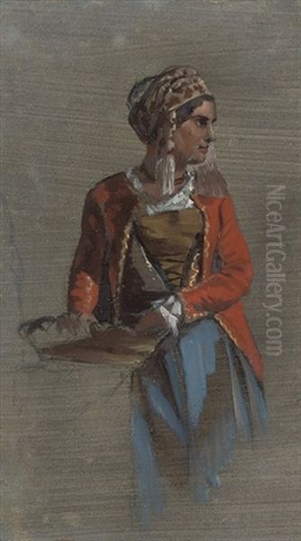 A Roman Peasant Girl Oil Painting by George Hemning Mason