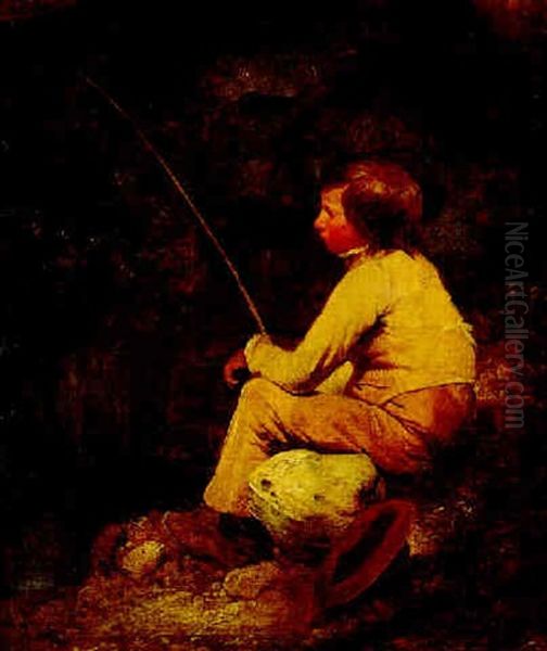 Boy Fishing Oil Painting by George Hemning Mason