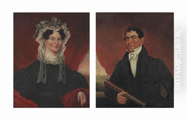 Portraits: Captain Stephen And Mary Langley Woutan (pair) Oil Painting by Sanford Mason