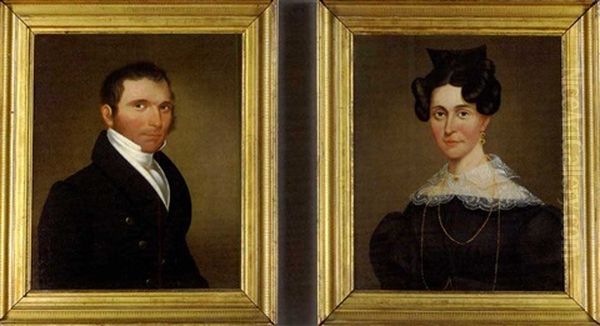 Lydia Bigley Of Newport, Rhode Island (+ Portrait Of Her Husband; Pair) Oil Painting by Sanford Mason