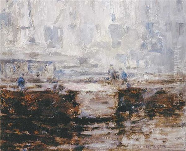 Figures In A Boat Yard Oil Painting by William Mason