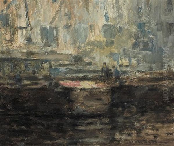 Figures In A Boat Yard Oil Painting by William Mason