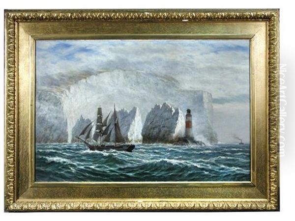 A Masted Frigate Passing The Needles And Approaching South-east Saint Catherine's Bay, Isle Of Wight Oil Painting by William Henry Mason