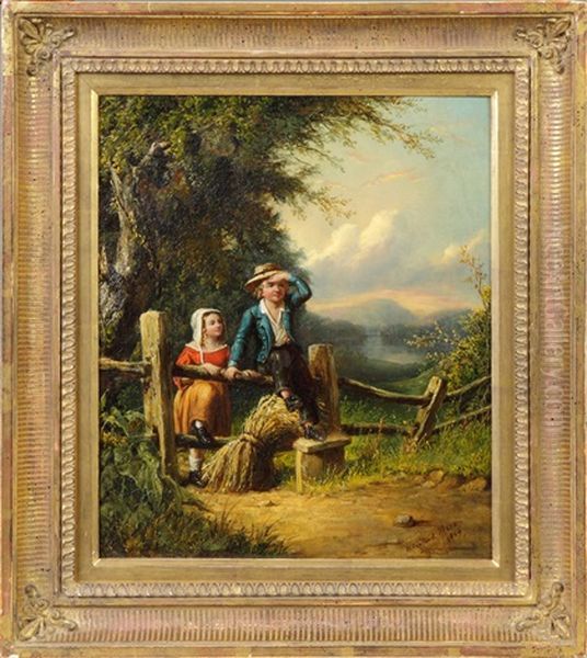 Children In Landscape Oil Painting by William Sanford Mason