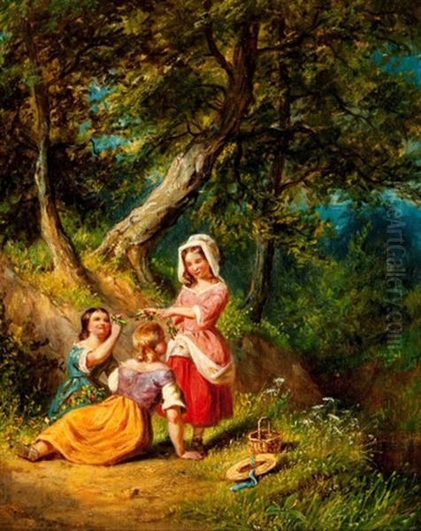 The Flower Gatherers (+ The Berry Pickers; Pair) Oil Painting by William Sanford Mason