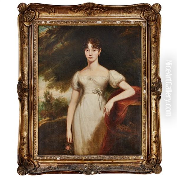 Portrait Of A Lady, Three-quarter Length, In A Landscape Oil Painting by John James Masquerier