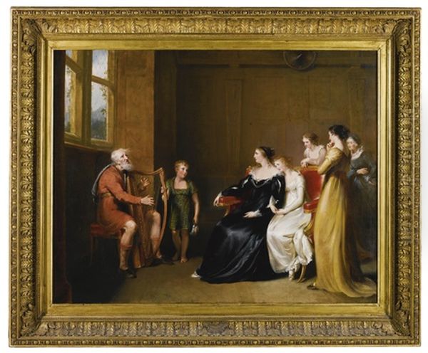 The Minstrel Singing His Lay To The Duchess Of Buccleugh; From Walter Scott's The Lay Of The Last Minstrel Oil Painting by John James Masquerier