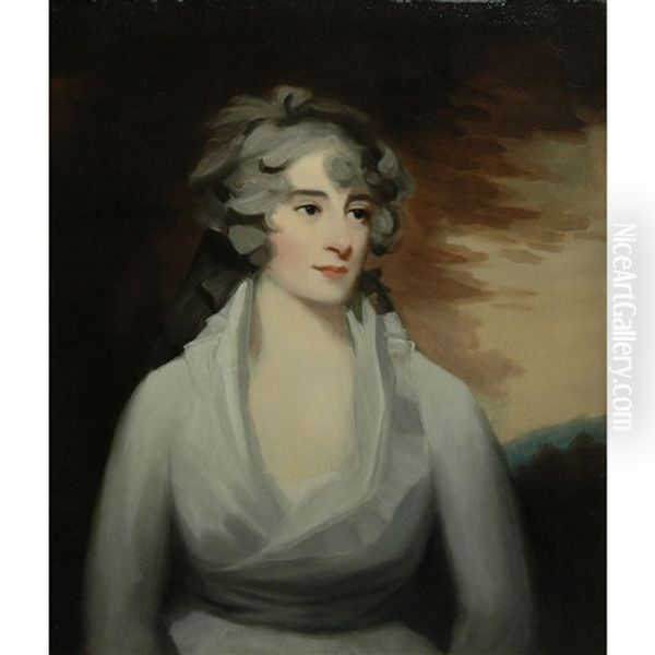 Portrait Of A Lady In White Oil Painting by John James Masquerier