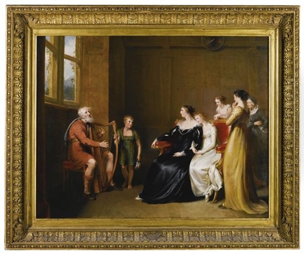 The Minstrel Singing His Lay To The Duchess Of Buccleugh (from Walter Scott's The Lay Of The Last Minstrel) Oil Painting by John James Masquerier