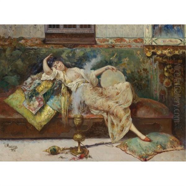 A Harem Odalisque Oil Painting by Francisco Masriera Manovens