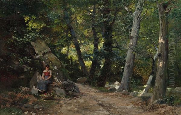 Joven En Un Bosque Oil Painting by Jose Maria Masriera y Manovens