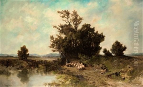 Paisaje Con Ovejas Oil Painting by Jose Maria Masriera y Manovens