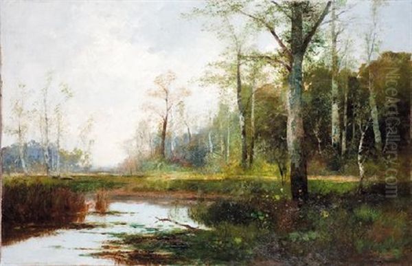 Paisaje Lacustre Oil Painting by Jose Maria Masriera y Manovens