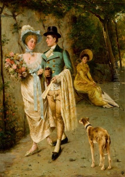 An Afternoon Stroll Oil Painting by Pompeo Massani