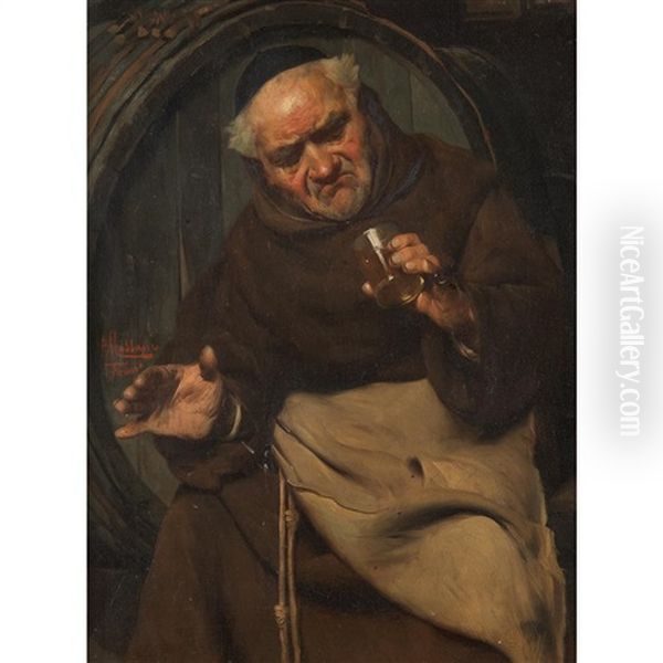 Monk With Glass Of Wine Oil Painting by Pompeo Massani