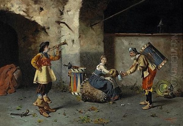 The Itinerant Musician Oil Painting by Pompeo Massani