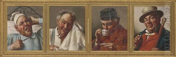 Morning Ritual (+ 3 Others; Set Of 4, Framed Together) Oil Painting by Pompeo Massani