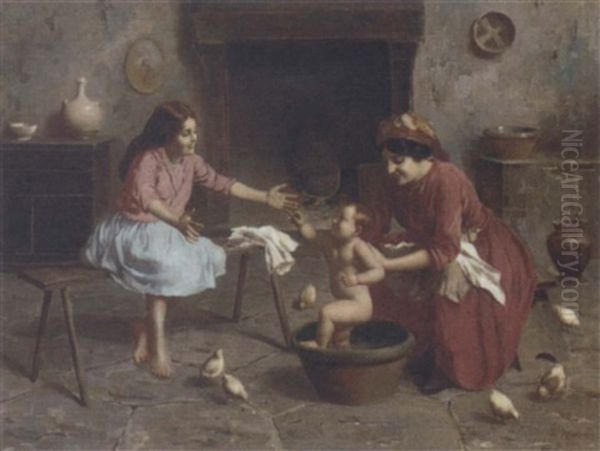 Bathtime Oil Painting by Pompeo Massani