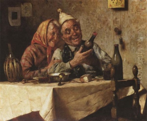 The Wine Merchant And His Wife Oil Painting by Pompeo Massani