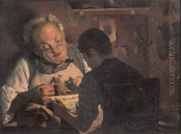 La Lettura Del Giornale Oil Painting by Pompeo Massani