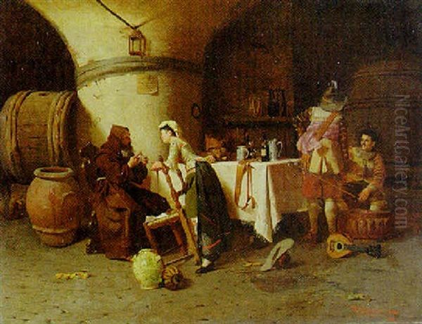 Late Night At The Tavern Oil Painting by Pompeo Massani