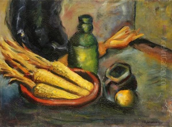 Still Life With Corn In A Bowl Oil Painting by Oscar Edmund Berninghaus