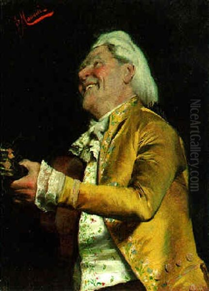 A Gentleman Playing Guitar Oil Painting by Pompeo Massani