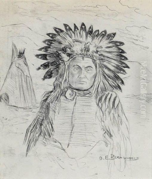 Native American Chief Oil Painting by Oscar Edmund Berninghaus