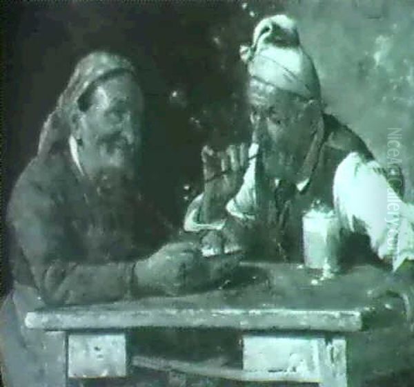 An Elderly Couple Enjoying A Snack Oil Painting by Pompeo Massani