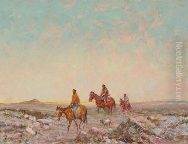 Crossing The Mesa Oil Painting by Oscar Edmund Berninghaus