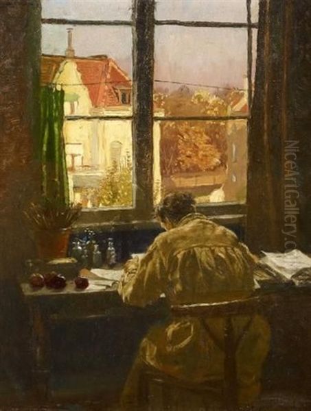 Am Atelierfenster Oil Painting by Edmund Massau