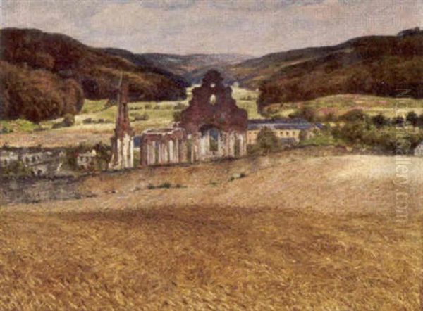 Blick Uber Reife Kornfelder Auf Kloster. Himerod In Der Eifel Oil Painting by Edmund Massau