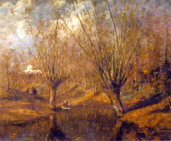 Paysage Automnal A Luzancy Oil Painting by Jean Eugene Julien Masse