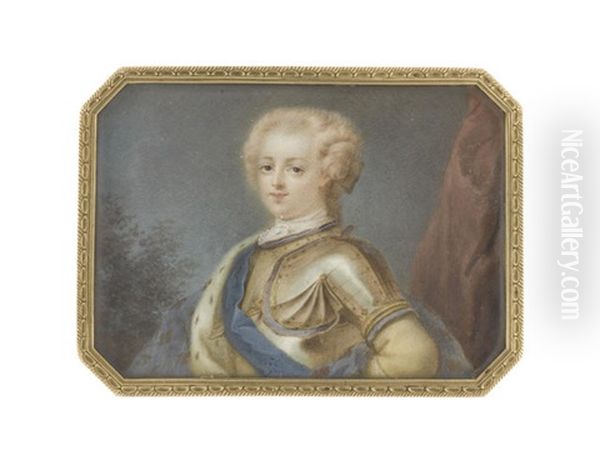 Louis Xv (1710-1774), King Of France And Navarre (1715-1774), Wearing Suit Of Armour With Blue Lining To His Collar And Gardbrace, White Stock And Lace Cravat Oil Painting by Jean-Baptiste Masse