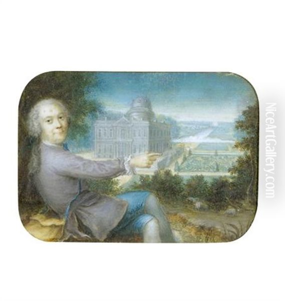 Portrait De Frederic De La Tour (?), Duc De Bouillon Presentant Le Chateau De Navarre A Evreux Oil Painting by Jean-Baptiste Masse