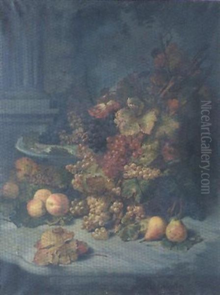 Pommes Et Raisins Au Pied D'une Colonne Oil Painting by Charles Antoine Augustin Massenot