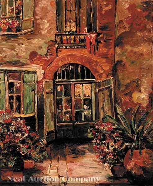 French Quarter Courtyard Oil Painting by Julie M. Massie