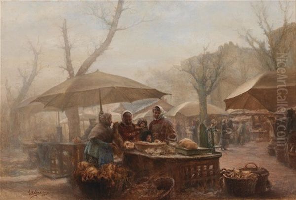 Market Scene Oil Painting by Carl Massmann