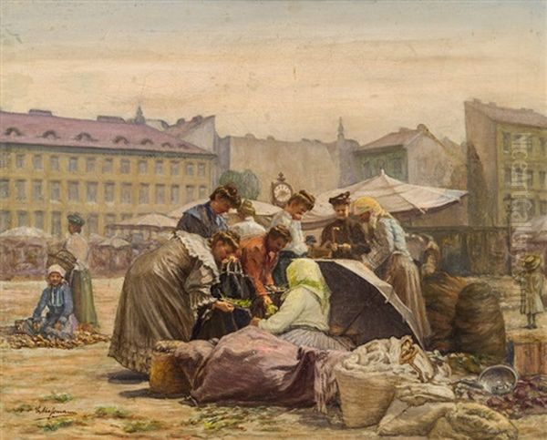 Wien, Markt Im Werd Oil Painting by Carl Massmann