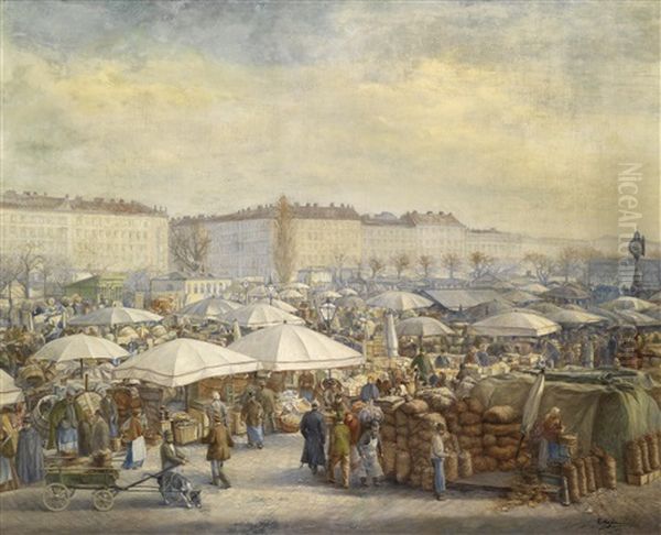 Reges Treiben Am Naschmarkt Oil Painting by Carl Massmann