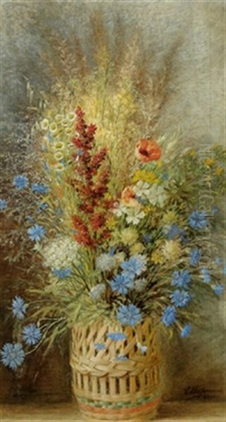 Feldblumen In Korbvase Oil Painting by Carl Massmann