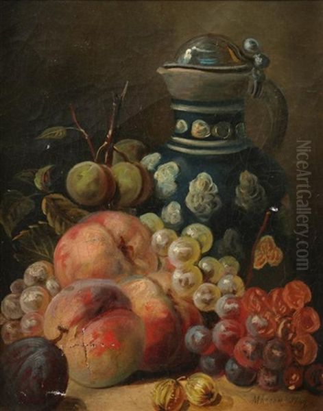 Still Life With Fruit And Pitcher (+ Floral Still Life, Lrgr; 2 Works) Oil Painting by Benedict Masson