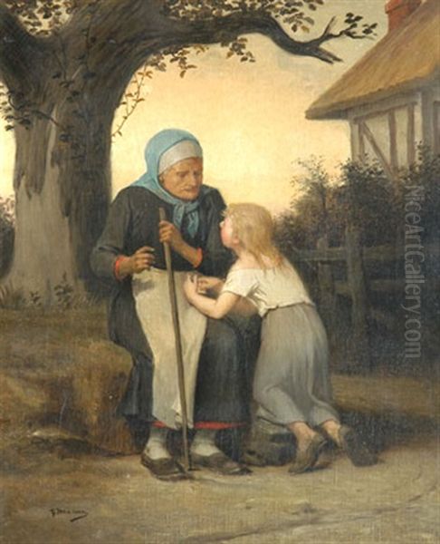 Conte De La Grand-mere A Sa Petite Fille Oil Painting by Benedict Masson